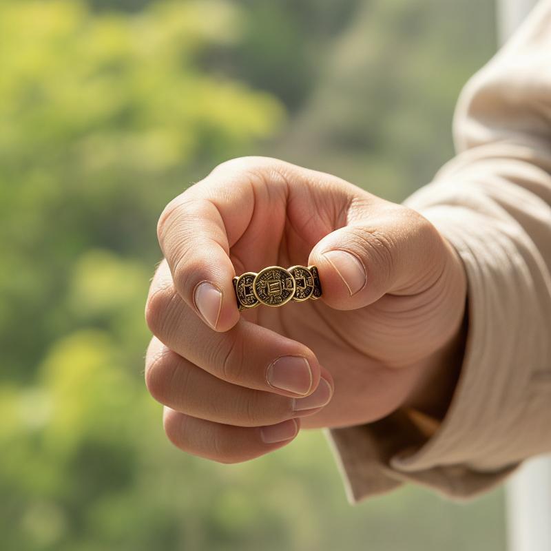 Vintage Five Blessings Copper Money Ring To Attract Wealth Open-Ended Adjustable Ring Vintage Men And Women Accessories