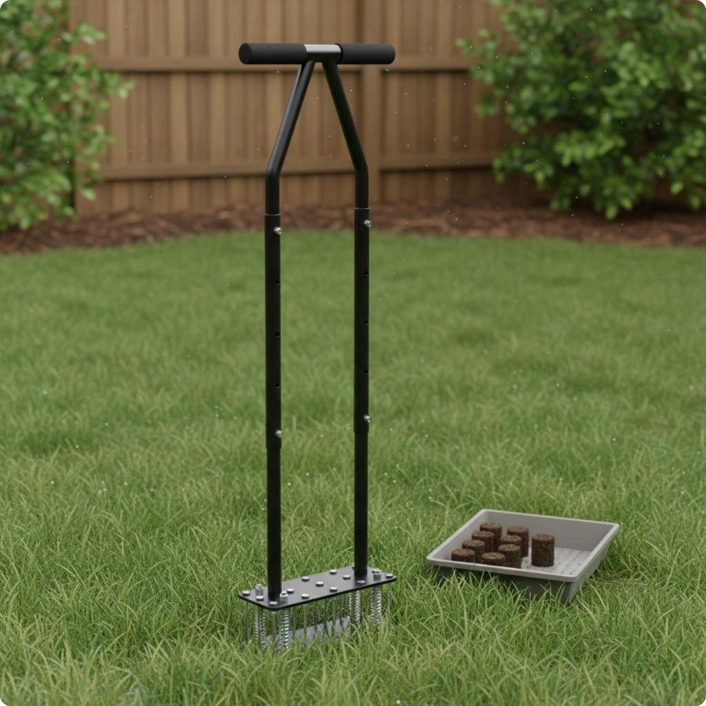 Manual Lawn Aerator SelfCleaning Prong Height Adjustable Corer Tool for