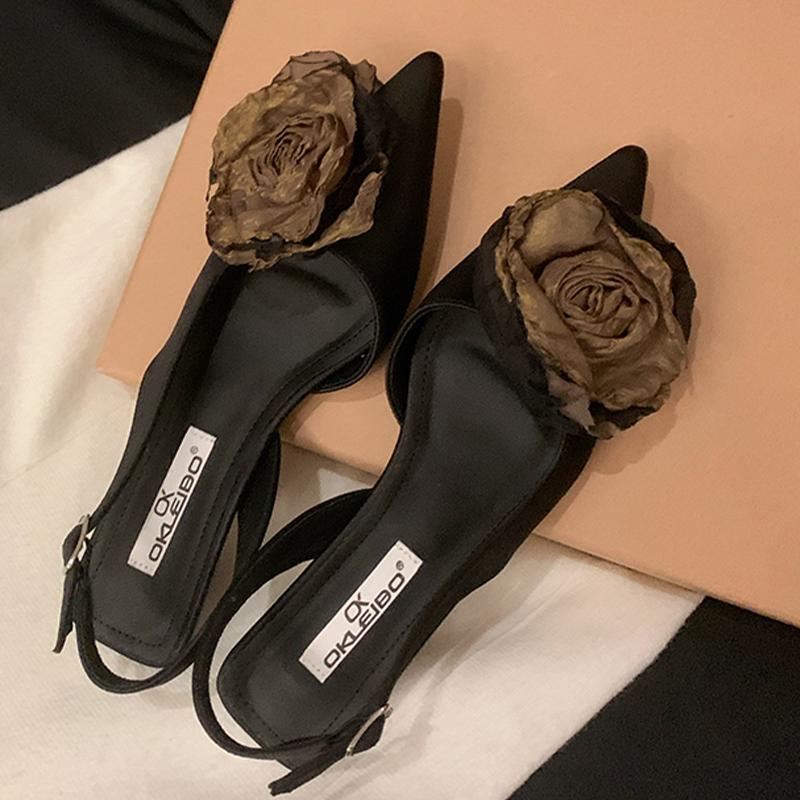 

Модные женские сандалии с острым носком и цветочным декором, элегантные туфли на каблуке, летние модные туфли-лодочки для платья 2025, брендовые повседневные шлепанцы, уютные женские тапочки 39 чёрный