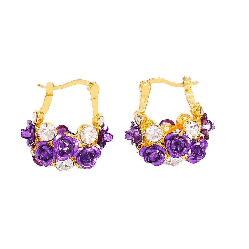 Rose diamond U-shaped ear buckle fashionable flower design light luxury niche high-end earrings