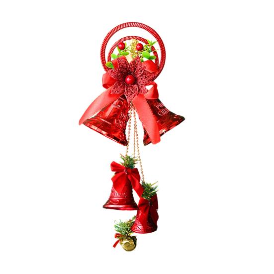 Christmas Bell Plastic Jingle Bells Xmas Tree Hanging Ornament with Bow And Artificial Pine