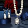 Water Drop Shape Pendant Faux Pearl Beaded Necklace Earrings Bridal Jewelry Set