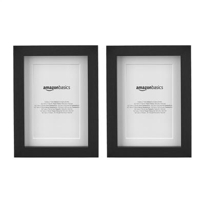 Amazon Basics Rectangular Photo Frames with Mats, 13x18cm, Mat 10x15cm, Black, 2-Pack