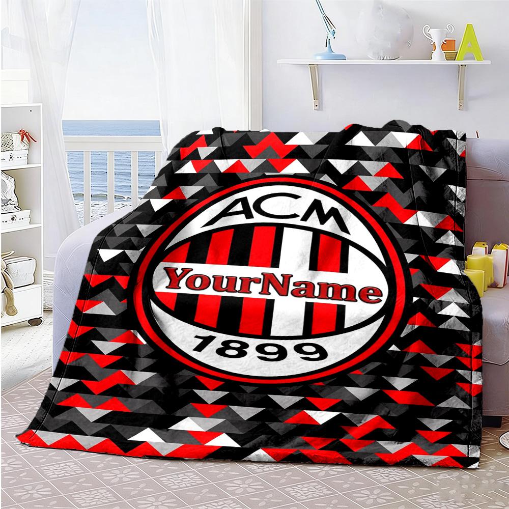 Ac Milan Customize Text Blanket Cozy Customizable Blanket Warmthful Decor Great for Living Room Nap Bed Office Ideal for All Seasons
