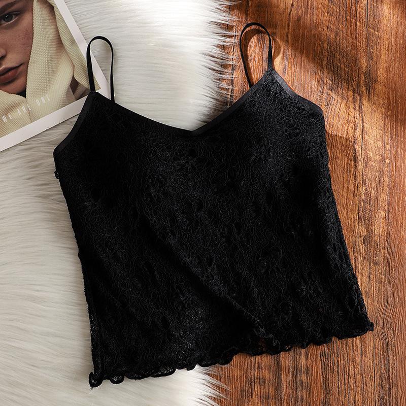 New French mesh lace suspender vest inner and outer wear top breathable thin back underwear women