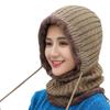 Plush Winter Warm Outdoor Sports Ear Protection Hooded Hat Scarf Knitted Beanies Cap Neck Warmer
