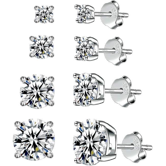 925 Sterling Silver Stud earrings Set | White Gold Plated Hypoallergenic Stud Earrings | Cubic Zirconia Stud Earrings for Women