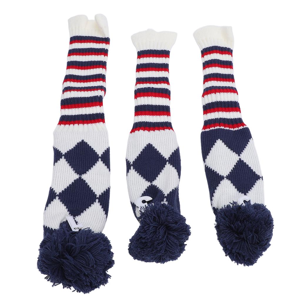 3 Stück Golfschlägerkopfhülle Stilvolles Muster Plüsch Ballschützend Kratzfest Gestrickter Golfkopf