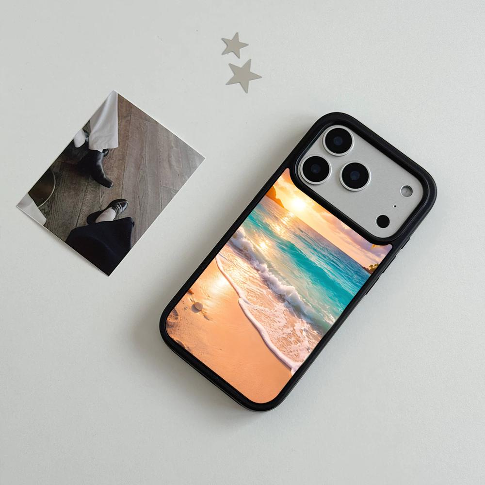 Summer Beach Scene At Sunset On Sea Palm Tree Clear Phone Case For IPhone 17 Air 16 15 14 Plus 13 12 11 Pro Max Dual Tone Hard
