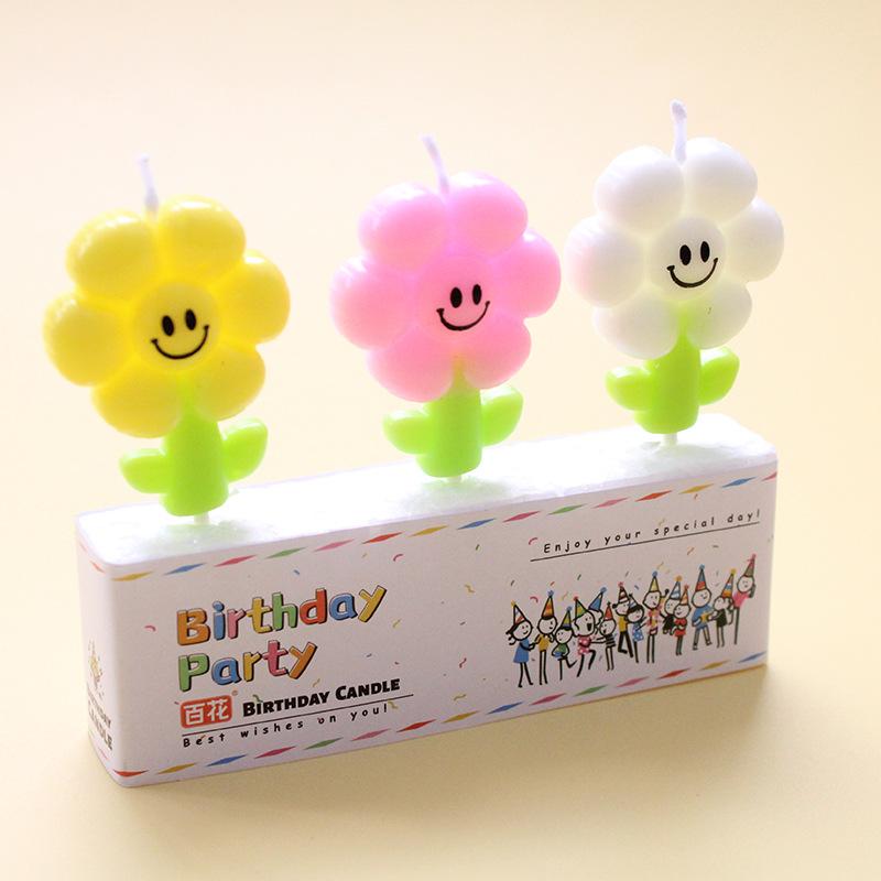 INS Cartoon Sunflower Smiley Face Candle Cake Decoration Scene Atmosphere Arrangement Children's Party Small Flower Candle