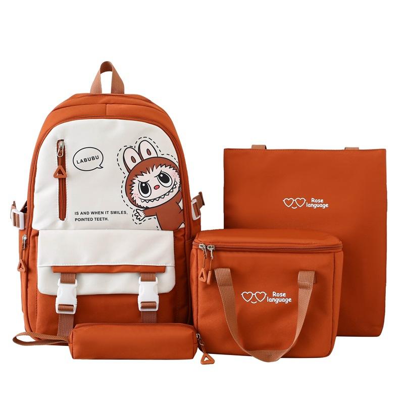New Style of Students for Girls Backpack Large Capacity Student Schoolbag Four Piece Set Tutoring Bag