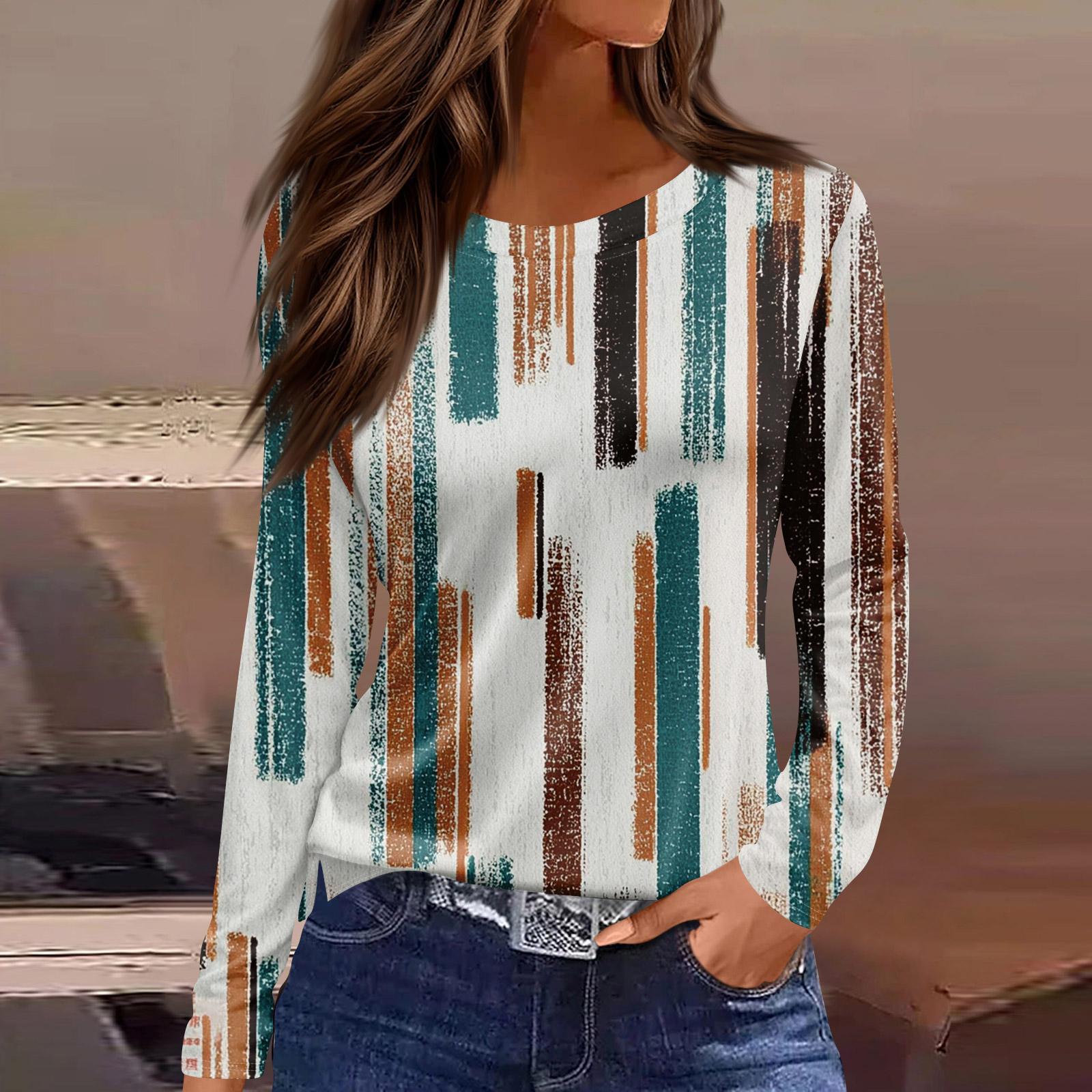 

Женская модная повседневная свободная футболка с разрезом и круглым вырезом с длинным рукавом с принтом, женский топ S верблюд