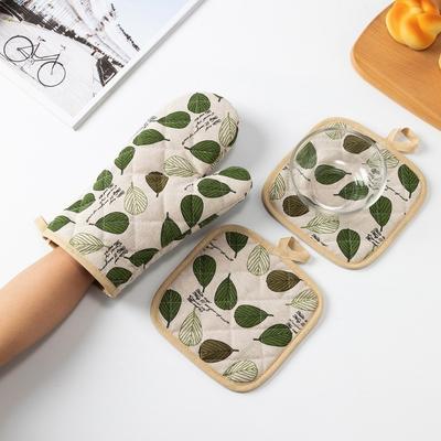 4Pcs Anti-scalding Oven Gloves Set Cotton Linen Oven Mitts and Pot Holder  Microwave