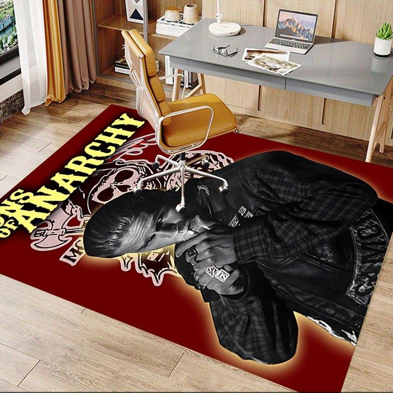 1pc Sons of Anarchy Themed Office Carpet Chair Mats - Durable Polyester Rug for Home Theater, Office, Dorm Room Decor - tA31