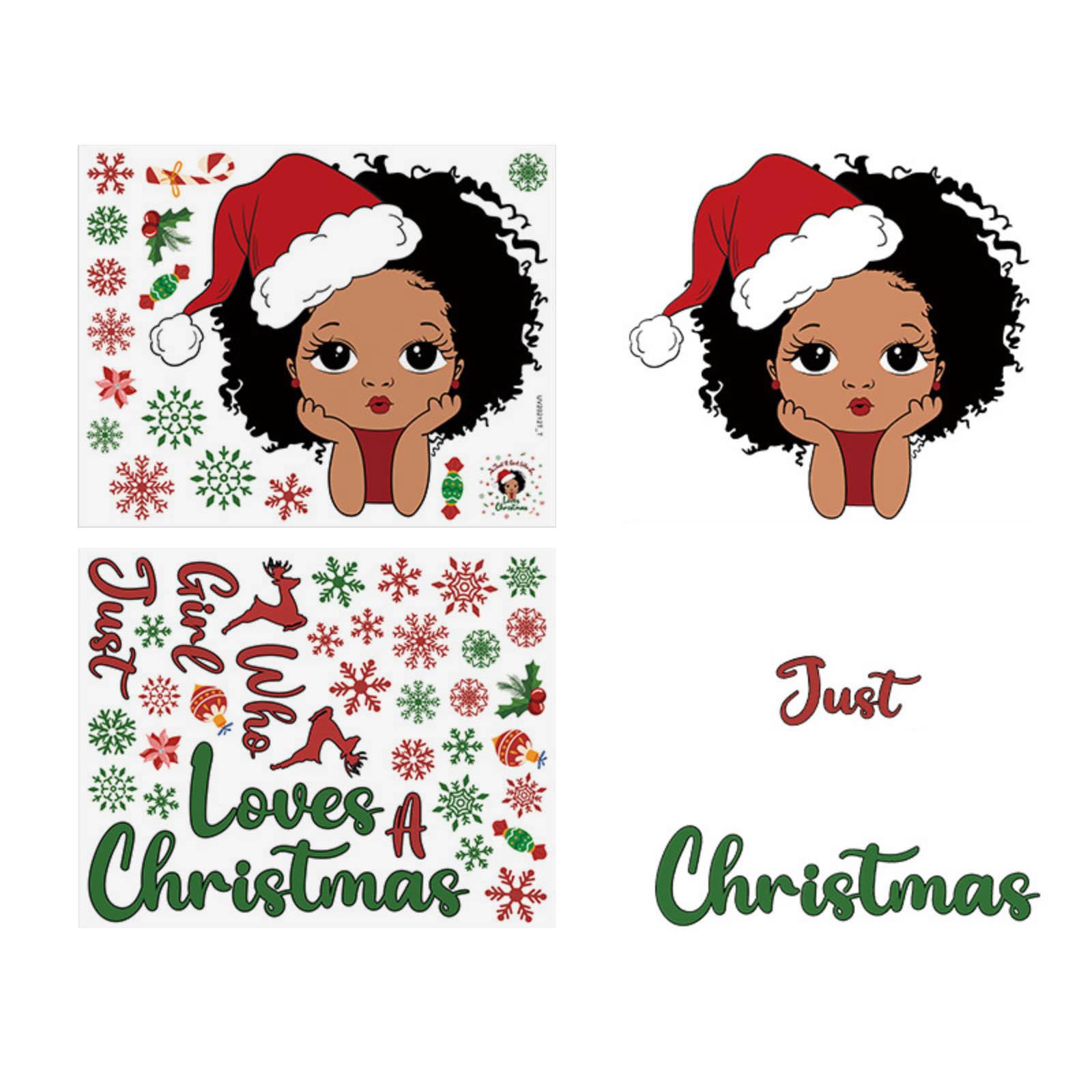 

Рождественская наклейка на окно, Черная девочка, Наклейка на стену для детской комнаты, ПВХ самоклеящийся материал, Праздничная атмосфера, Наклейка на окно со снежинками One Size