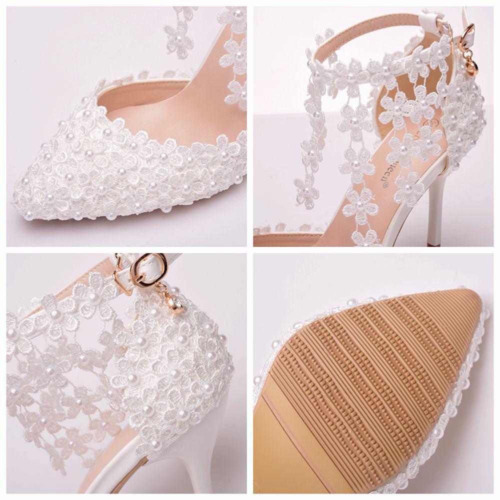 Fashion Comemore White Lace Flower Pumps Tassel Elegant Wedding Bridal Shoes Stiletto Pointed High Heel Shoe Women Sandals Heels Luxury