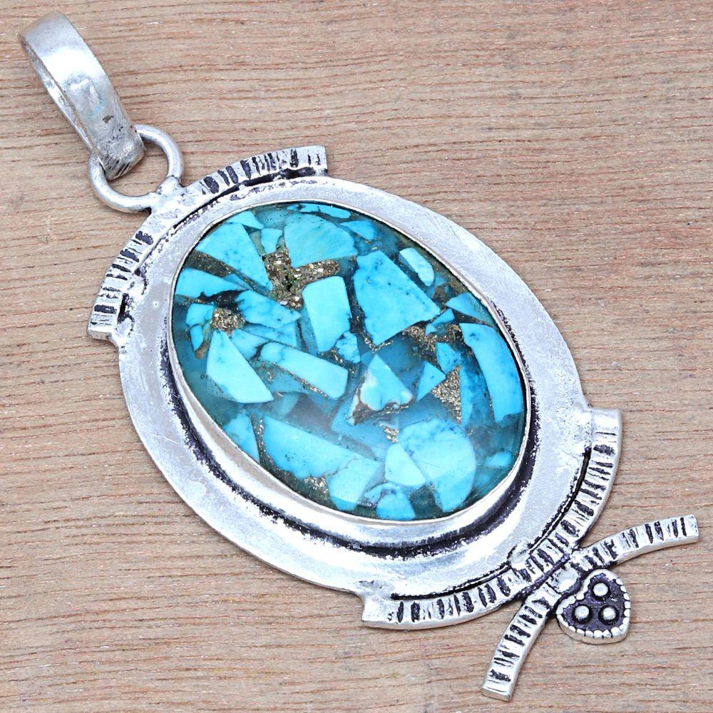 Necklace Blue Copper Turquoise Gemstone Handmade Antique Jewelry2.25"