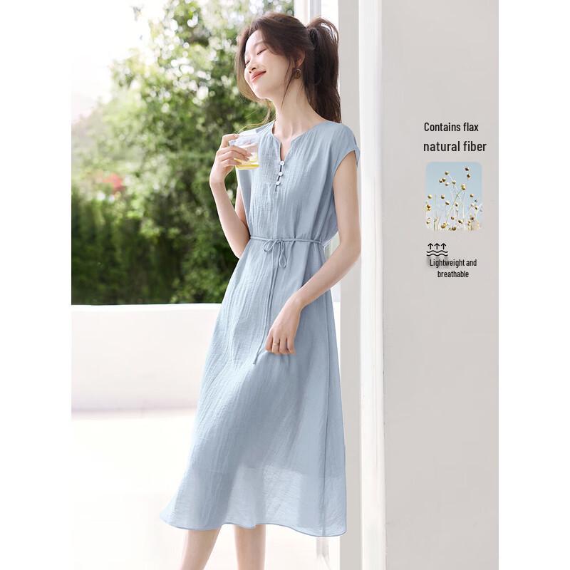 

Mohan Yimei 2025 Summer V-Neck A-Line Maxi Dress M