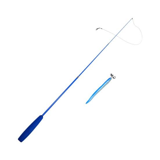 Cat Tease Stick Three-section Telescopic Wand Kitten Interactive Catcher Toy Scratch-Resistant Bite-Resistant Blue Replaceable