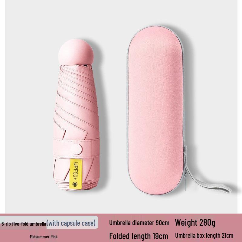 Women's Dual-Use Mini Umbrella: Compact Five-Fold Design, Thickened Fabric, Black Glue for UV Protection, Custom Logo Option