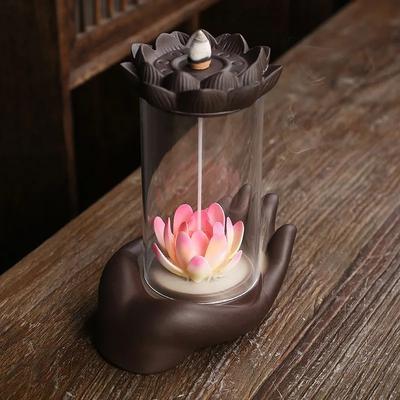 Lila Sand Rauch Rückfluss Weihrauch Brenner Kreative Winddichte Abdeckung Bergerot Lotus Aroma LED Lampe Dekoration Original Weihrauch