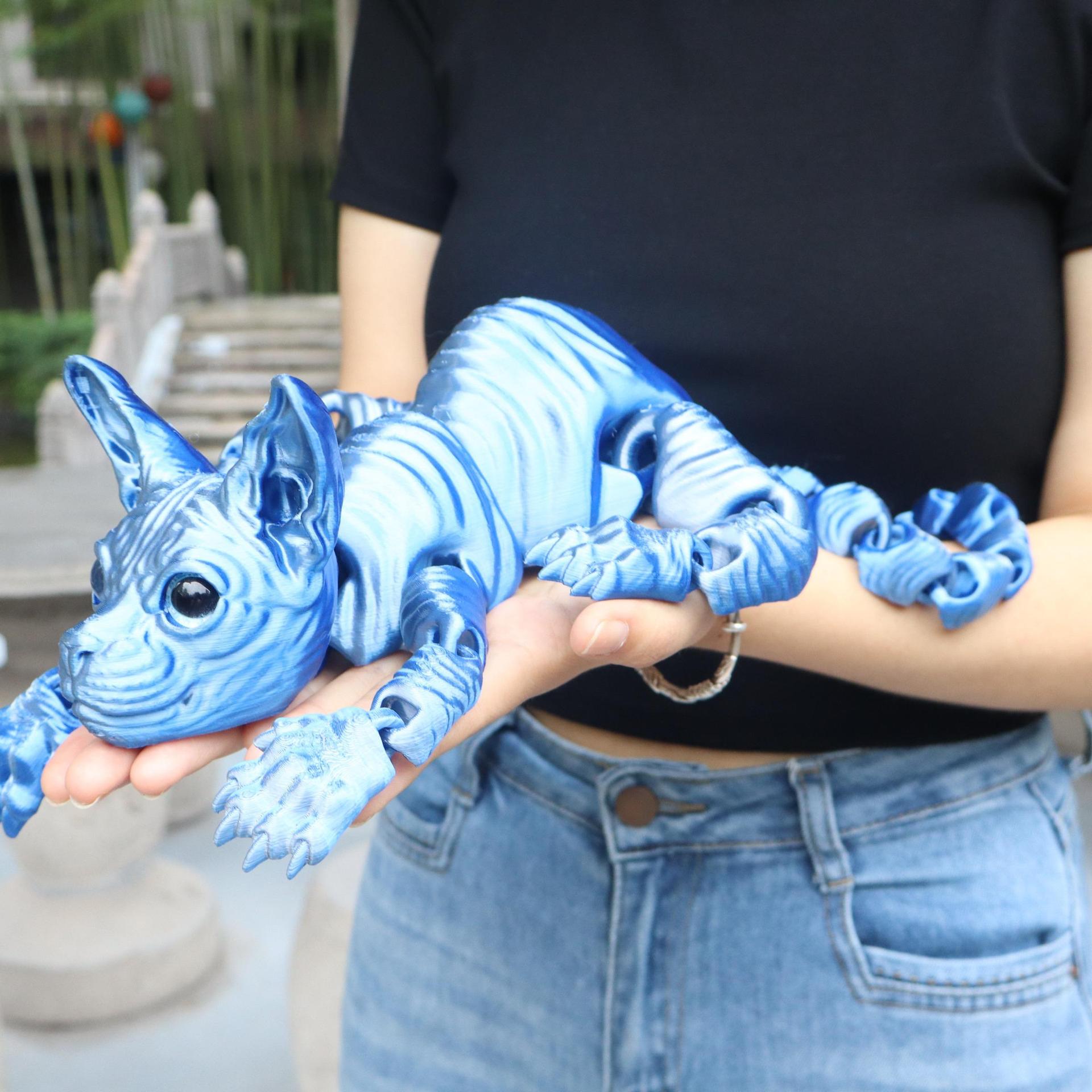 Woondecoratie 50cm 3D-geprinte Sfinx Kat Dierlijk Speelgoed Realistische Kaal Loze Pop Gewrichtskat Pluche Speelgoed Kattenliefhebber Collectie