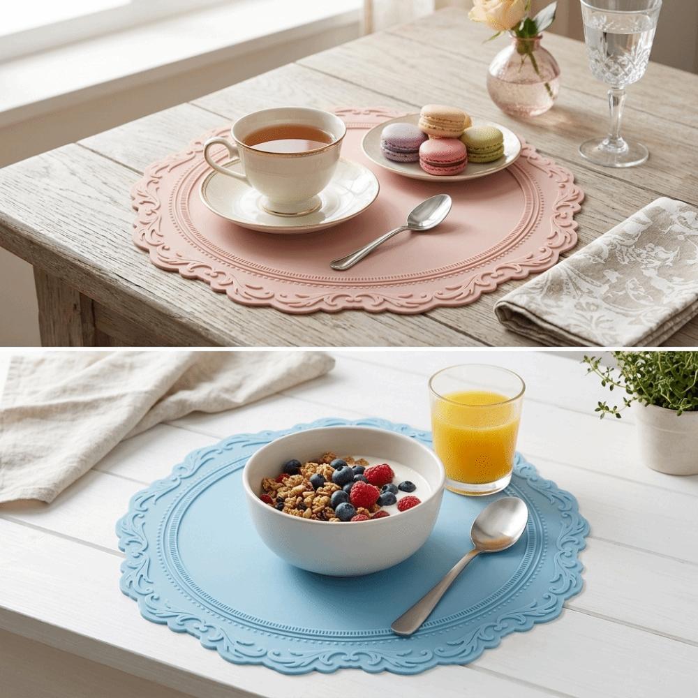 Silicone Embossed Mat Retro Drainage Pad Mult purpose Placemat  Home Dining синий