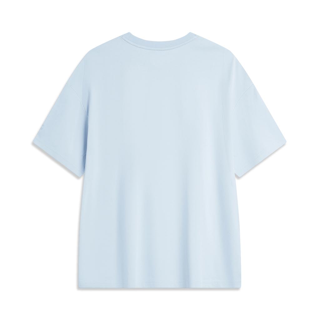 Li-Ning Cooling Tea T-Shirt Quick-Dry Cool Casual Sports Top Letter Print Round Neck Loose Short Sleeve Women Tops Cloud-Blue AHSU750-2