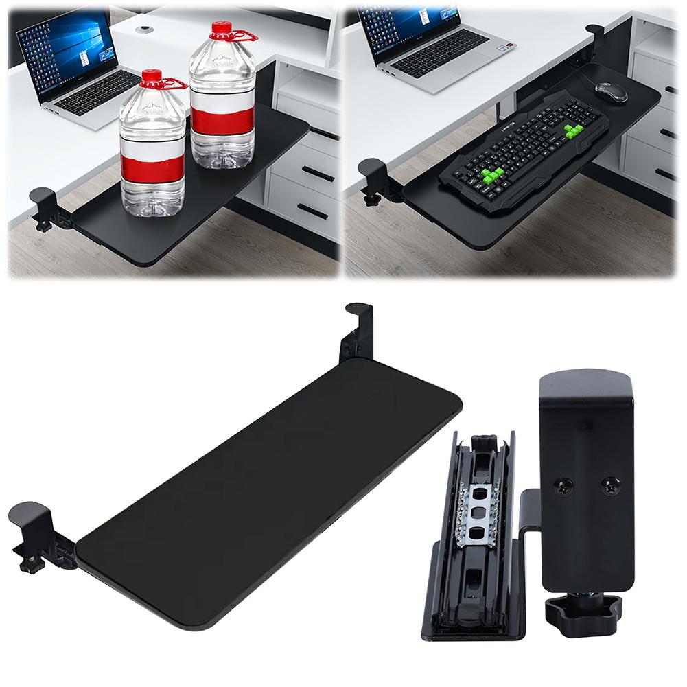 Keyboard Tray Under Desk with C Clamp Mount Clamp-On Slide Out Platform Computer Keyboard Drawer for Typing Height Adjustable