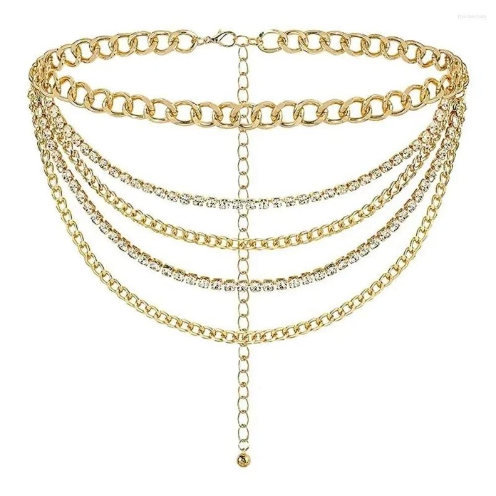 Rhinestone Inlaid Body Chain Multi Layer Design Rhinestone Belt Fashion Waist Chain Party Wear