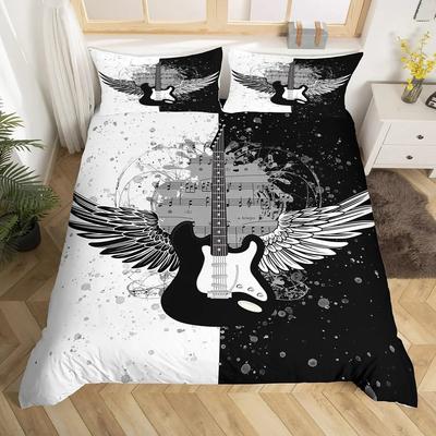 Copripiumino Musica Chitarra King Queen Nero Bianco e Grigio Graffiti Set Biancheria da Letto Note Musicali Copripiumino Musicale Copripiumino Musicale