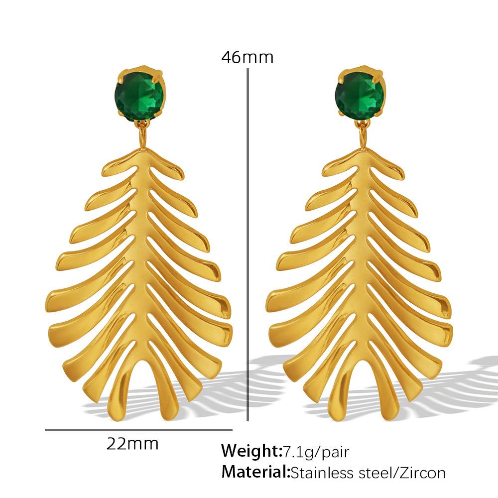 Design Antique Ethnic Style Atmospheric Earrings Exotic Fashion Leaf Earrings Inlaid With Zircon Retro Style Temperament Women