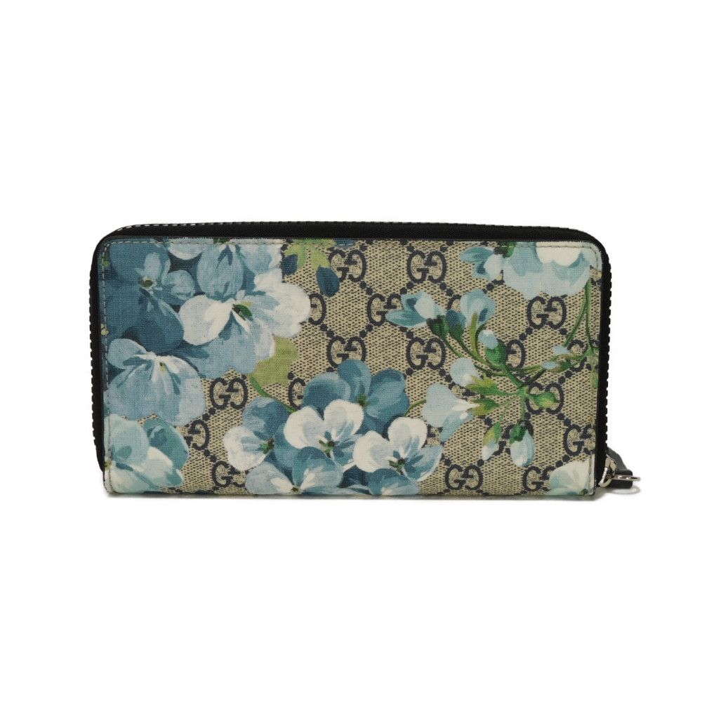 Used GG Blooms Zip Around Wallet (9539) 408665 KU2HN 8499 7940 Flora Blue Zip Around GG Supreme Beige Unisex from Japan