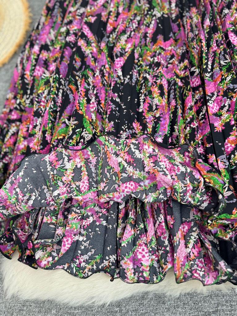 European South African Fashion Pleated Midi A-line Skirt with Big Hem – Versatile Holiday Women's Wear