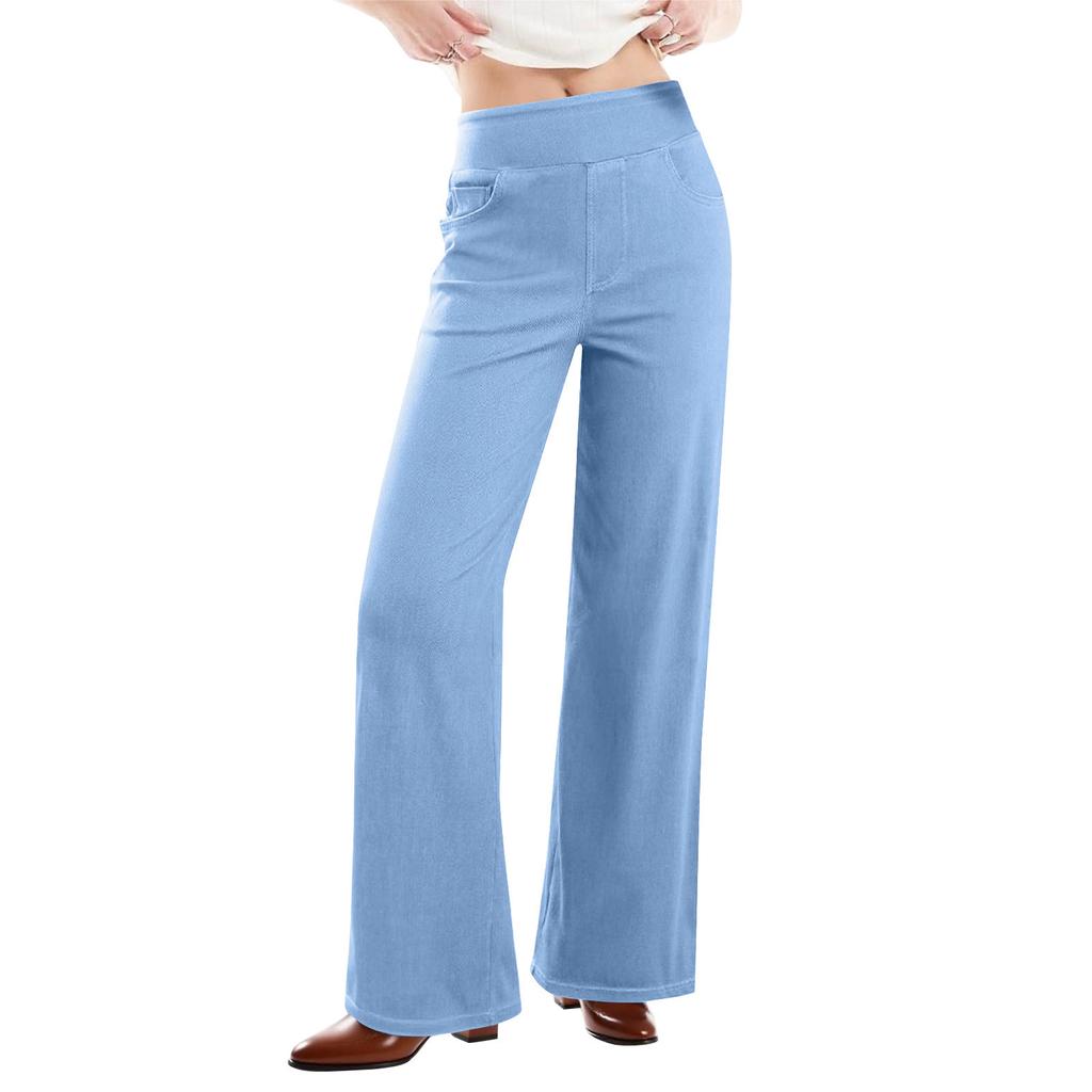 Women's High Waist Tummywide Leg Pants, Soft And Stretchy, Comfortable And Close Fitting