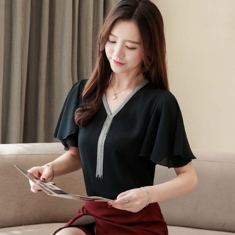 Korean-Style Fashionable Chiffon Short-Sleeve Shirt