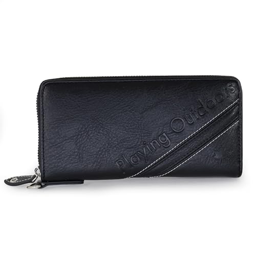 Logo Spark Men's Long Wallet with Round Zipper, Outdoor Style, Two-Tone Design, Chocolate, for Boys and Kids