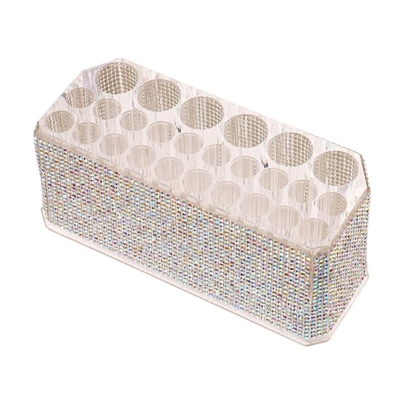Multipurpose 26 Slot Makeup Brush Stand Rhinestones Acrylic Pen Organiser Cosmetic Brush Stand Vanity Organiser Rack