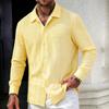 Mens European Style Striped Jacquard Cuban Collar Long Sleeve Casual Vacation Shirt