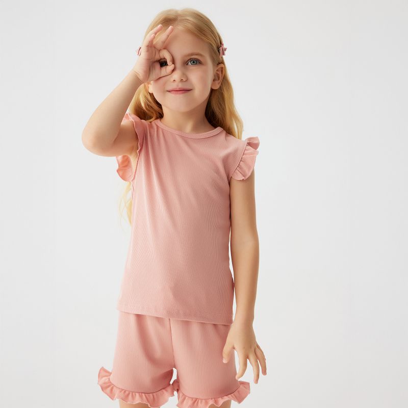 1-6 Years Kids Girls' Solid Color Cap Sleeve Tank Top and Shorts Set