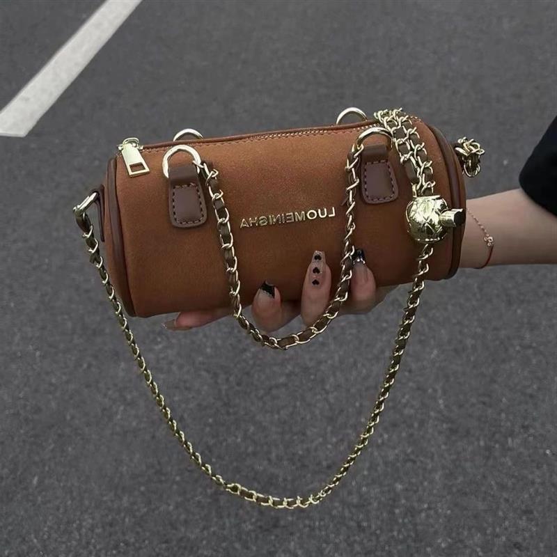 

Новая ретро-сумка-цилиндр с цепочкой, замшевая мягкая сумка-мессенджер, женская сумка-подушка высокого класса коричневый