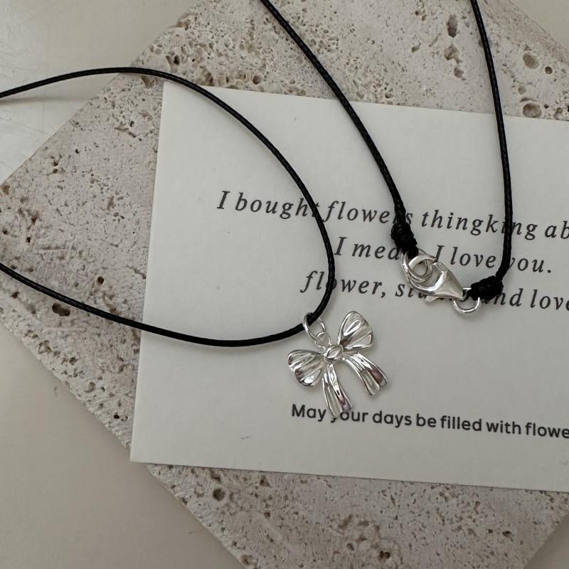 Black Rope Chain 925 Sterling Silver Butterfly Pendant Sweater Necklaces Chain for Women