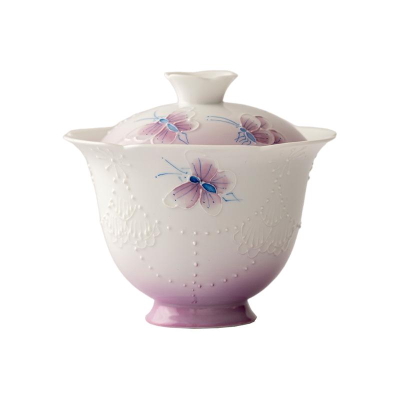 

Hand painted Arita burn gradual change purple bead curtain butterfly cover bowl kung fu tea set household ceramic tea bowl 200ml