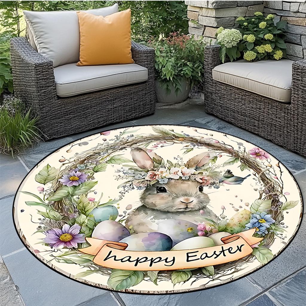 Easter Cute Rabbit Patterned Rug Round Area Rug Decoration Suitable for Living Room Bedroom Office Game Room Children Gift
