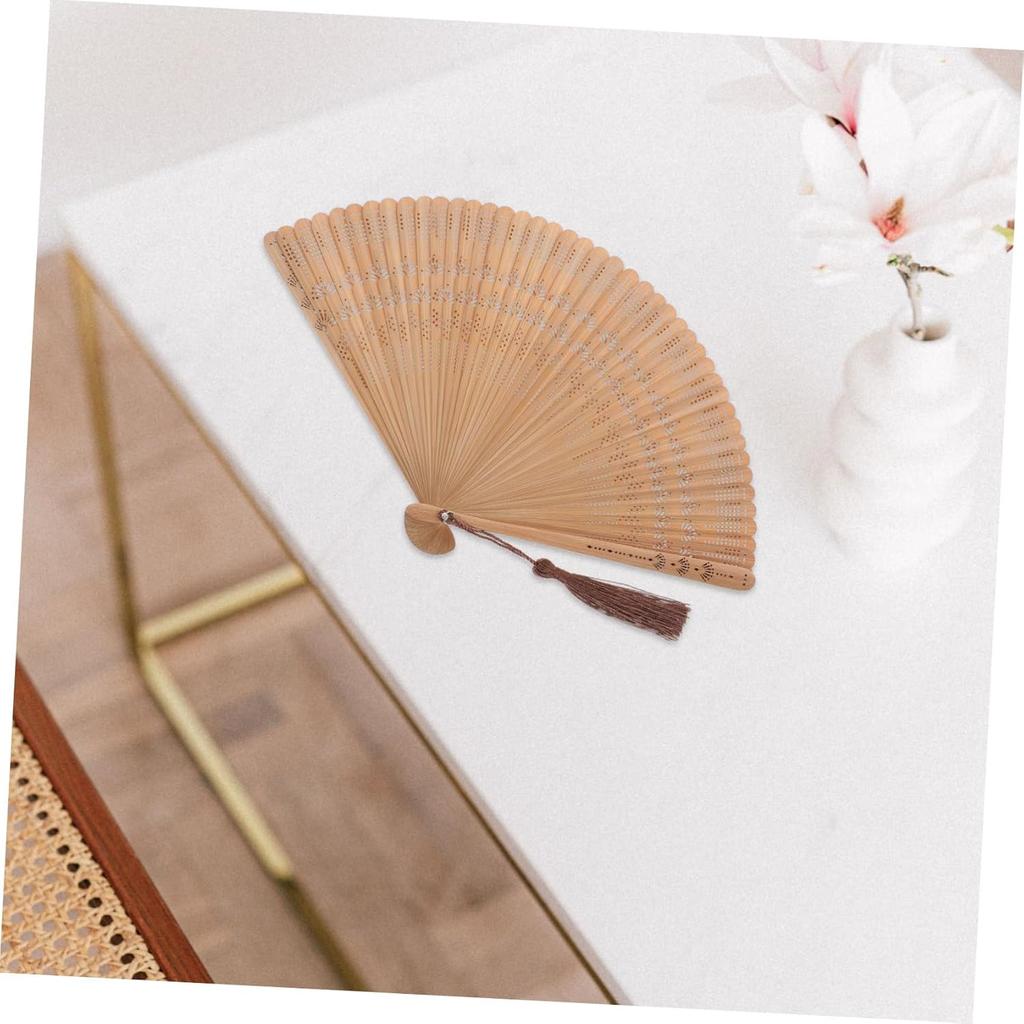Garneck Bamboo Hand Fan - Art Silk Decorative Folding Fan - Eastern Style Carved Elegant Hand Fan - Handfan Gift for Birthday Dancing Wedding Party