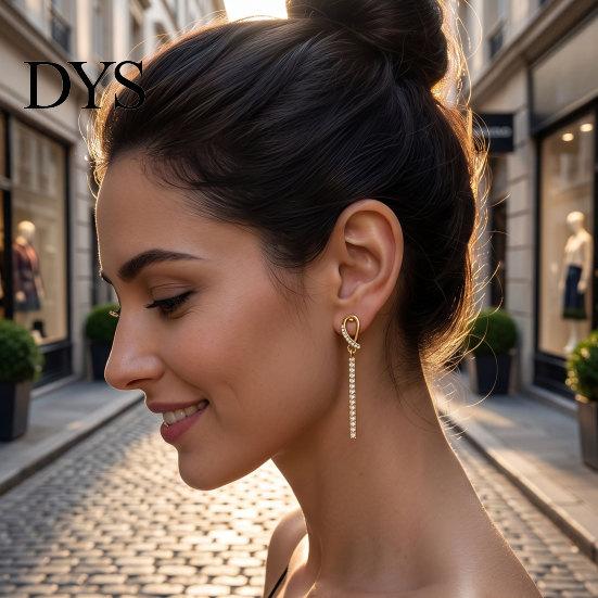 Minimalist Trendy Ear Drops 1 Pair Sparkly Women Earrings, Geometric Cubic Zirconia Dangle Comfortable Daily Wear Jewelry Gold Plated Rhinestone Drop