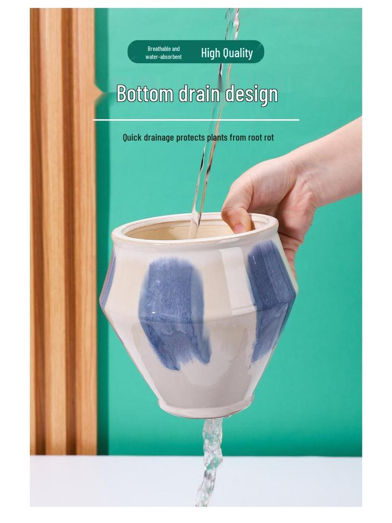 European-Style Hand-Painted Ceramic Flower Pot for Phalaenopsis - Luxurious Decorative Piece for Balcony or Living Room