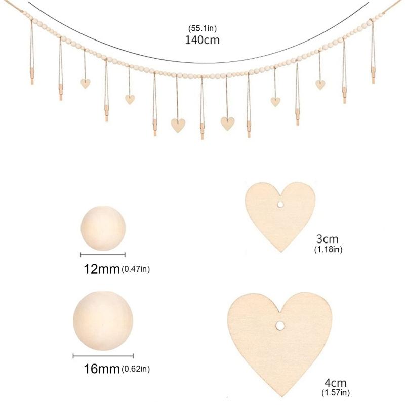 Hanging Photo Display with 9Clips Photo Holders for Hanging Wooden Beads Garland Collage Picture Frame Wall Decors