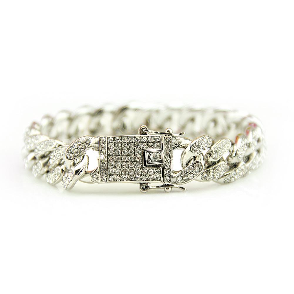 Herren Hip-Hop Kubanisches Armband mit Strasssteinen - 12 mm breit Diamantenstil