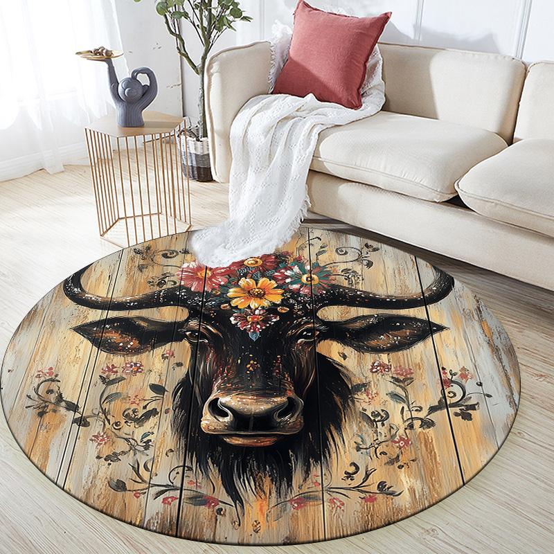 Wildebeest,Round Area Rug,Carpet Rug for Living Room Bedroom Sofa Playroom Decor,Non-slip Floor Mat